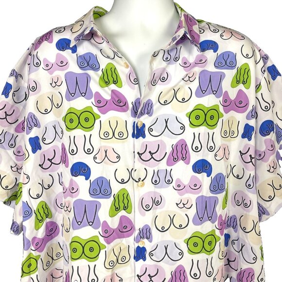 Peachbruh Unisex Novelty Button Shirt size 4XL 57x33 Boobs Breast Sheer - Picture 1 of 6